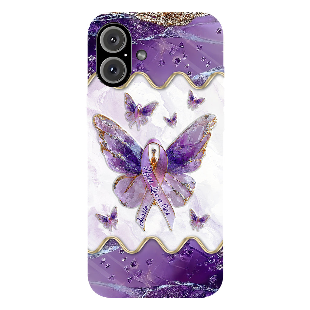 Kämpfe wie ein Mädchen – Personalisierte Handyhülle mit Lupus-Aufklärung und vollflächigem Aufdruck