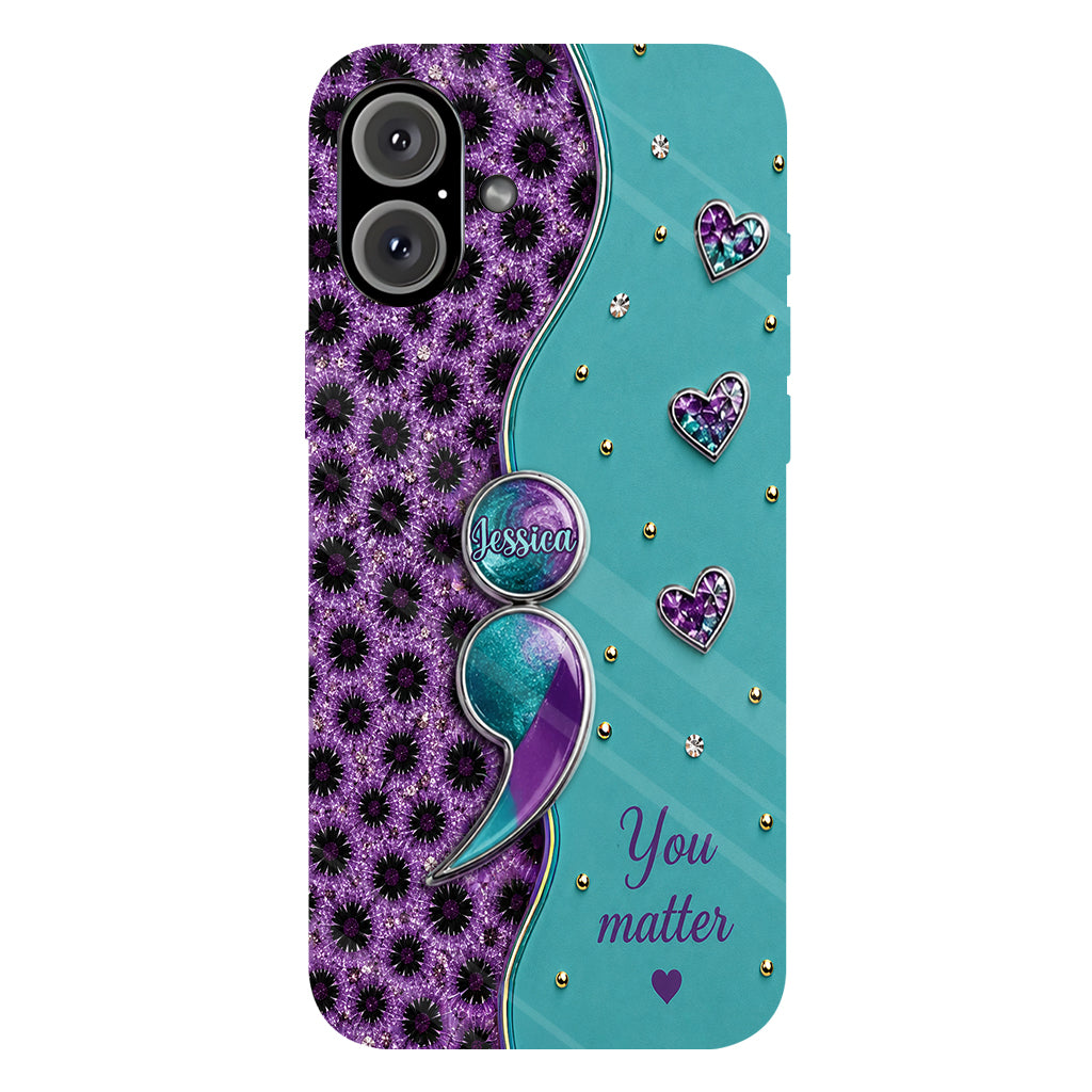 You Matter Teal Purple Semicolon - Personalized Suicide Prevention Full Print Phone Case