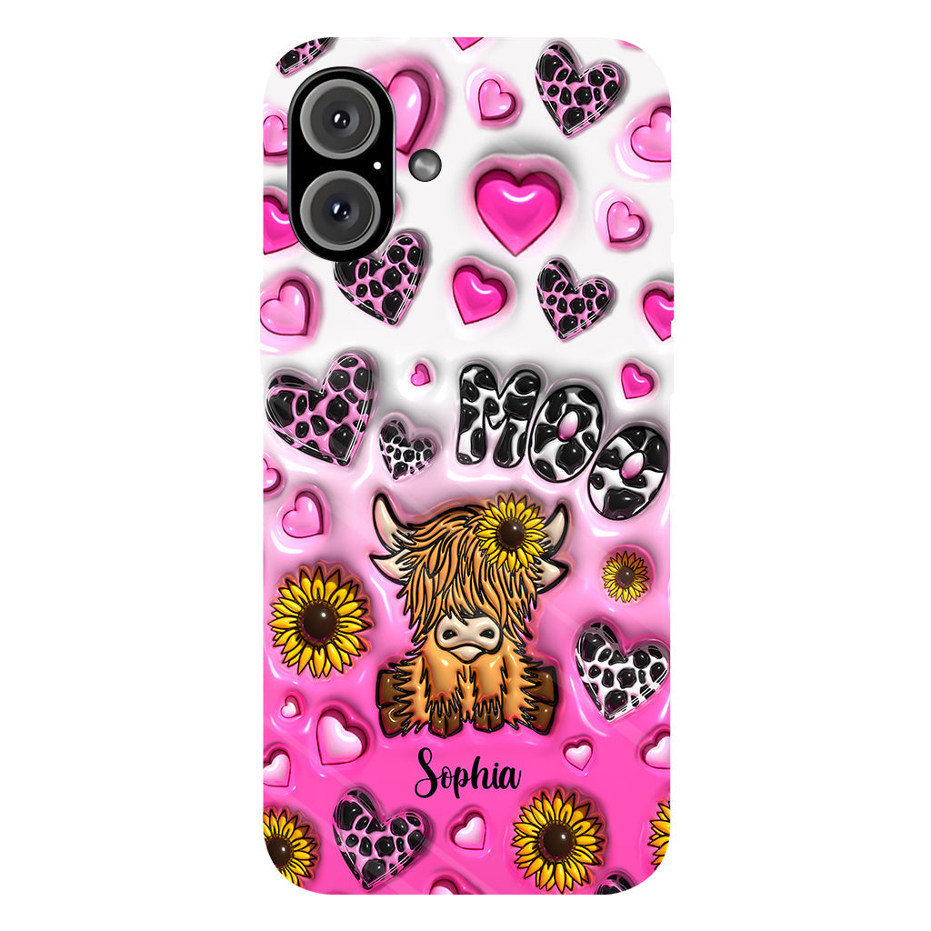 Sunflower Highland Cow - Personalized Full Print Phone Case