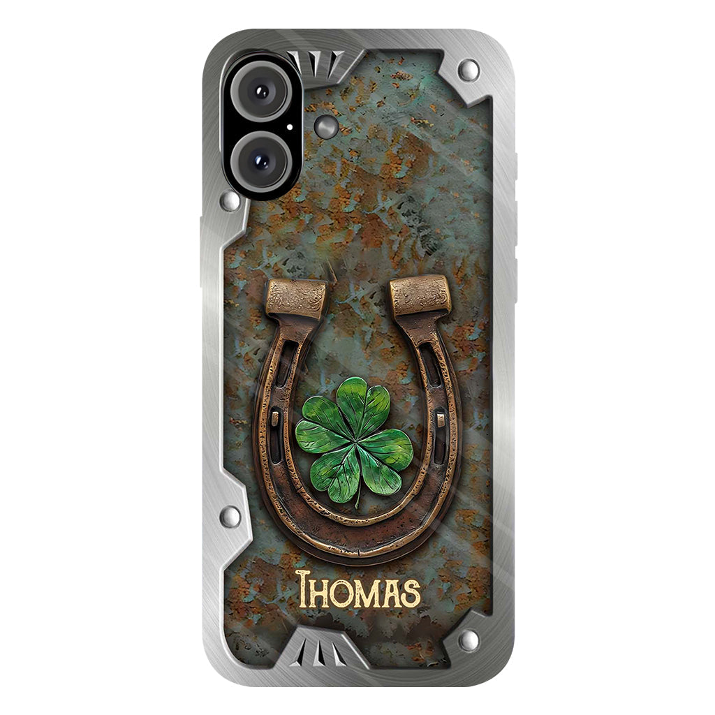 Lucky Horseshoe Shamrock – Personalisierte Handyhülle mit Pferdemotiv