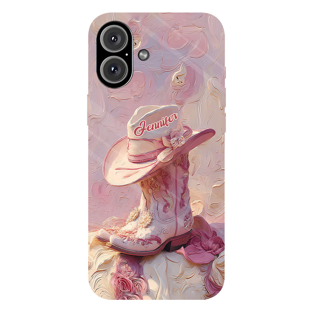Pink Cowgirl - Personalized Cowgirl Full Print Phone Case & Phone Grip