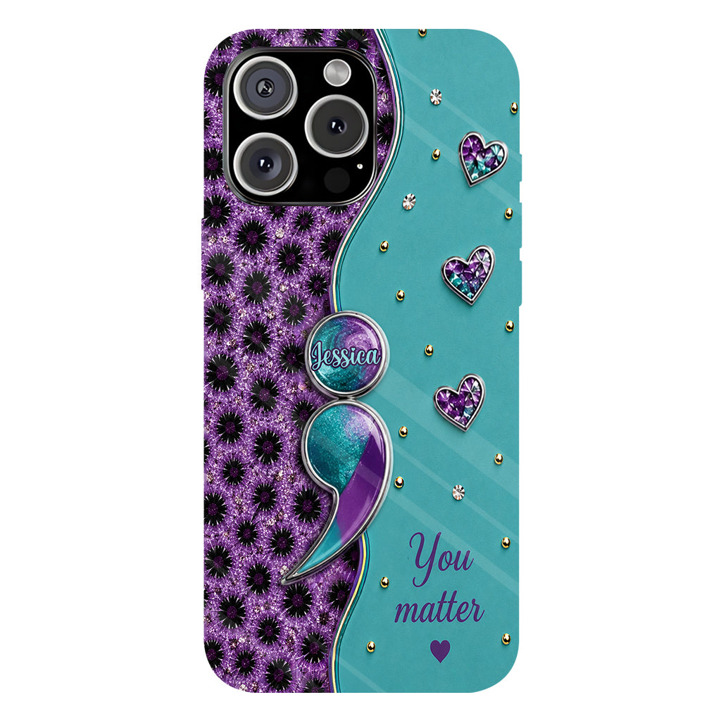 You Matter Teal Purple Semicolon - Personalized Suicide Prevention Full Print Phone Case