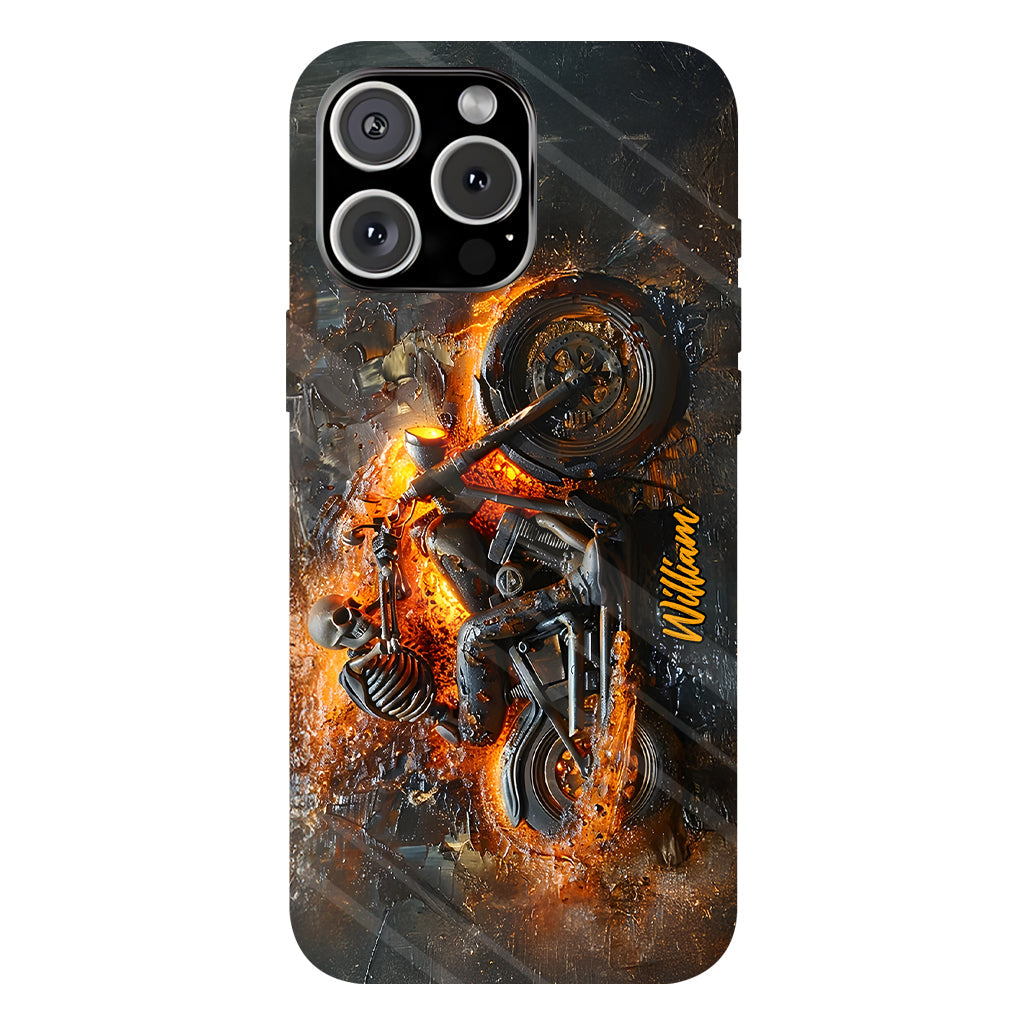 Skeleton Riding Flaming Motorcycle - Personalized Biker Full Print Phone Case