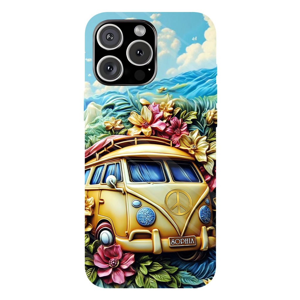 Floral Van Peace Sign - Personalized Hippie Full Print Phone Case