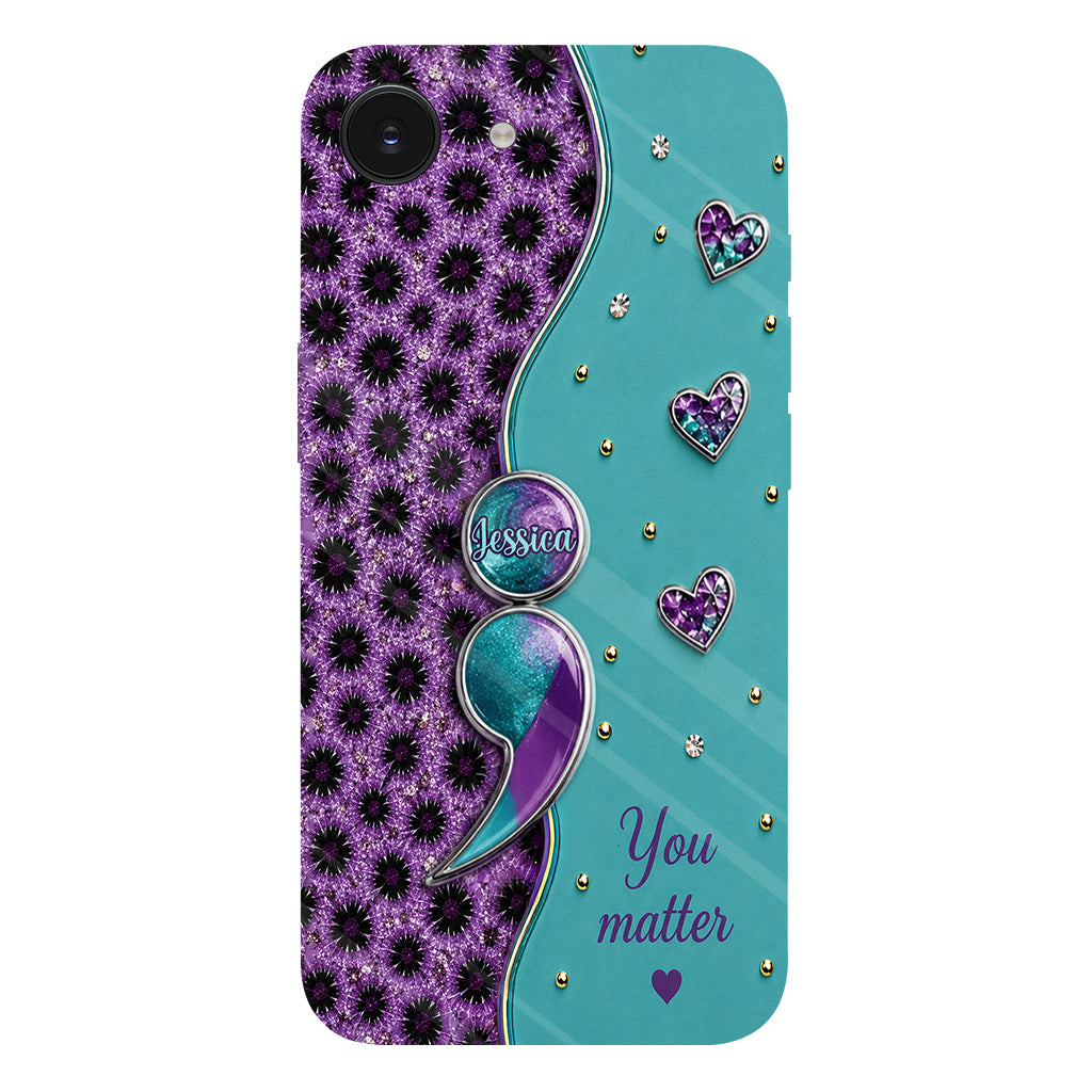 You Matter Teal Purple Semicolon - Personalized Suicide Prevention Full Print Phone Case