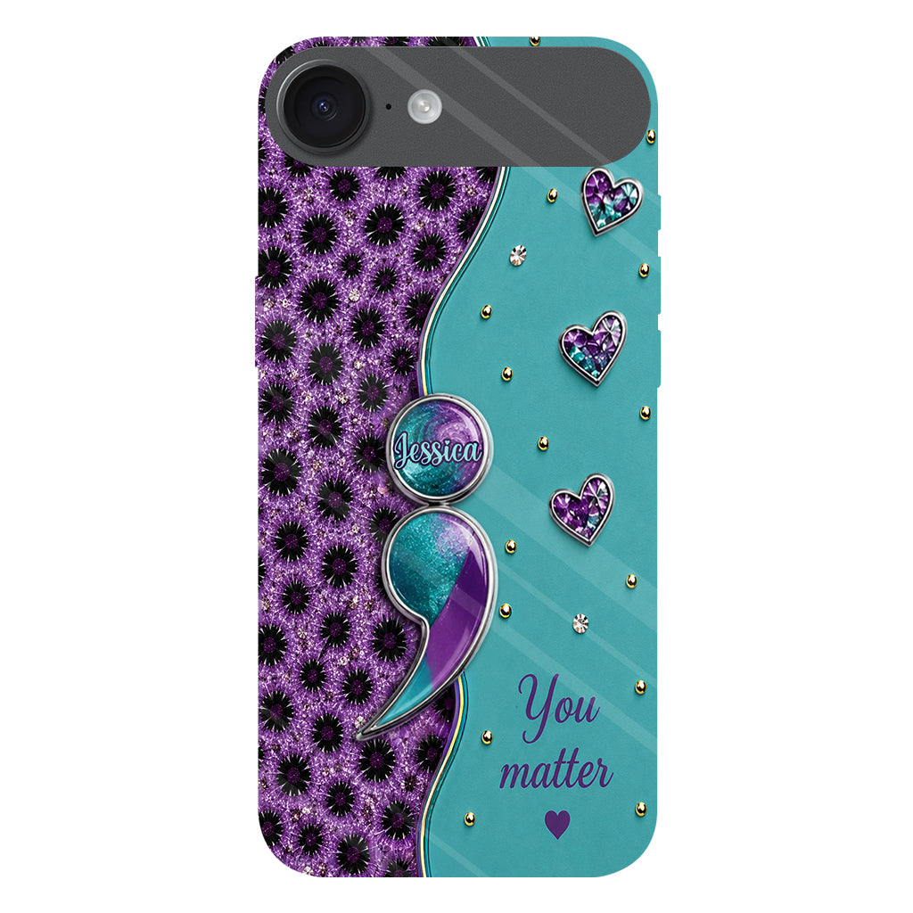 You Matter Teal Purple Semicolon - Personalized Suicide Prevention Full Print Phone Case