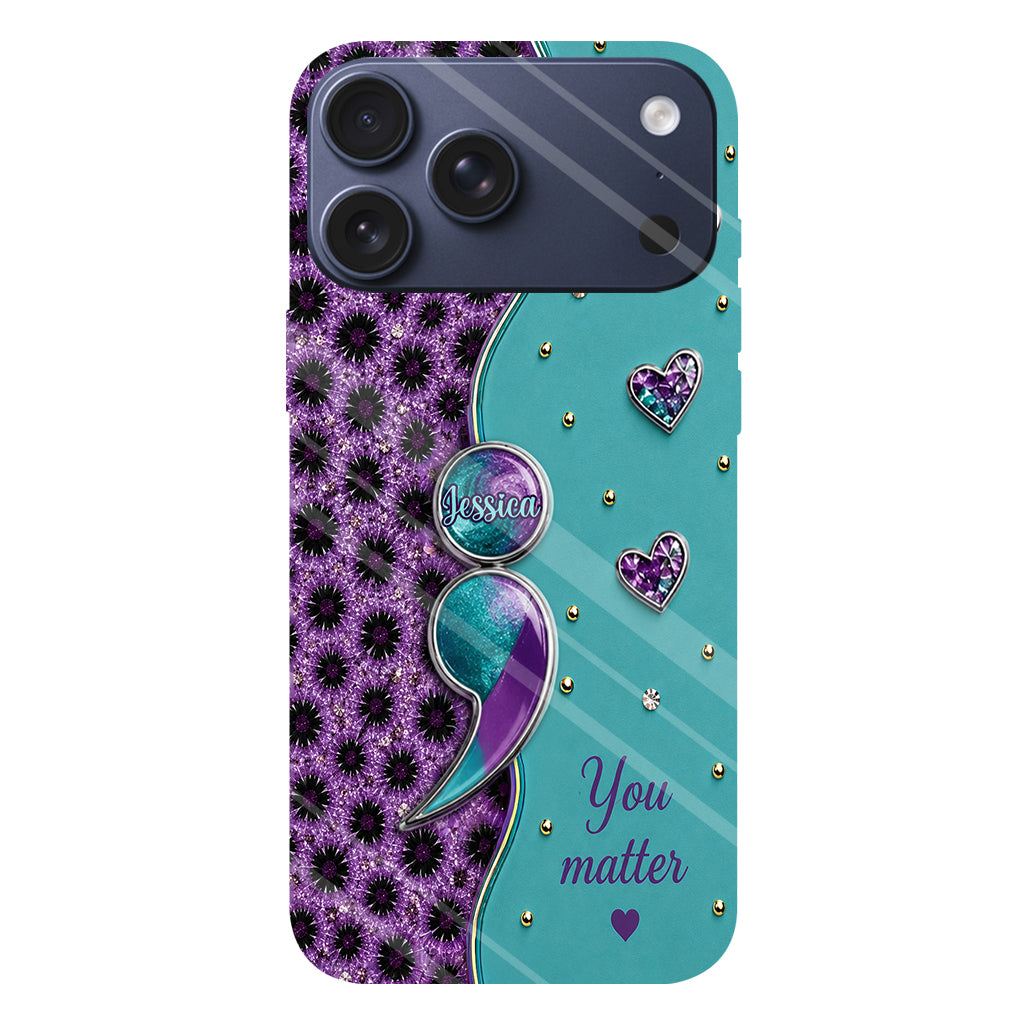 You Matter Teal Purple Semicolon - Personalized Suicide Prevention Full Print Phone Case