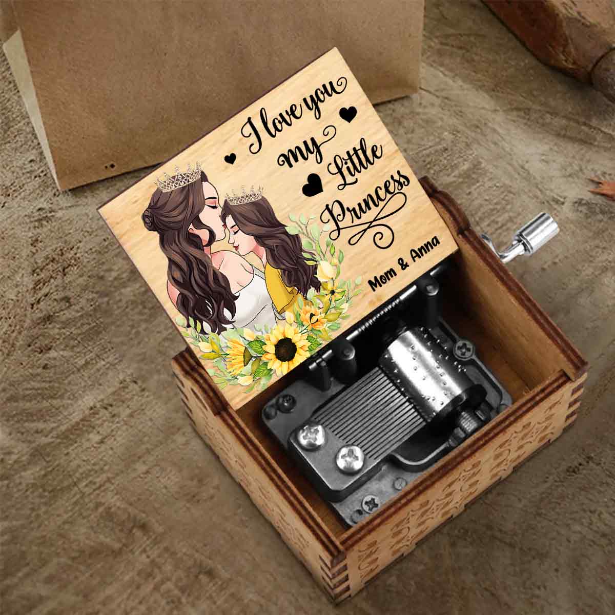 Ich liebe dich, meine kleine Prinzessin – Geschenk für Mama, Tochter, Sohn, Enkelin, Enkel – Personalisierte Spieluhr mit Handkurbel