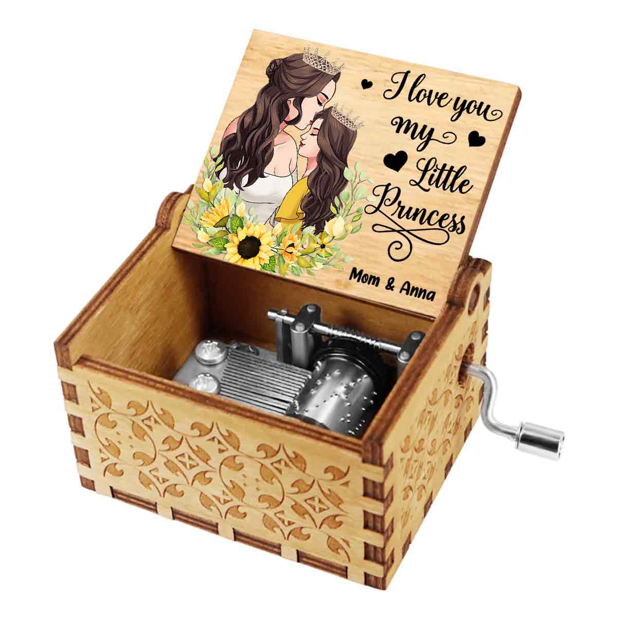 Ich liebe dich, meine kleine Prinzessin – Geschenk für Mama, Tochter, Sohn, Enkelin, Enkel – Personalisierte Spieluhr mit Handkurbel