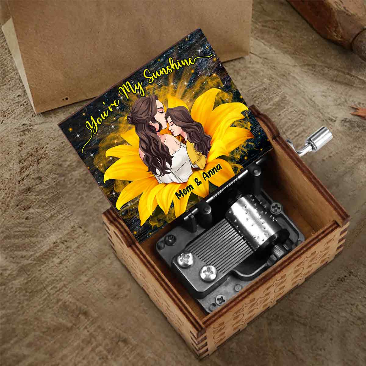 Du bist mein Sonnenschein – Personalisierte Muttertags-Spieluhr mit Handkurbel