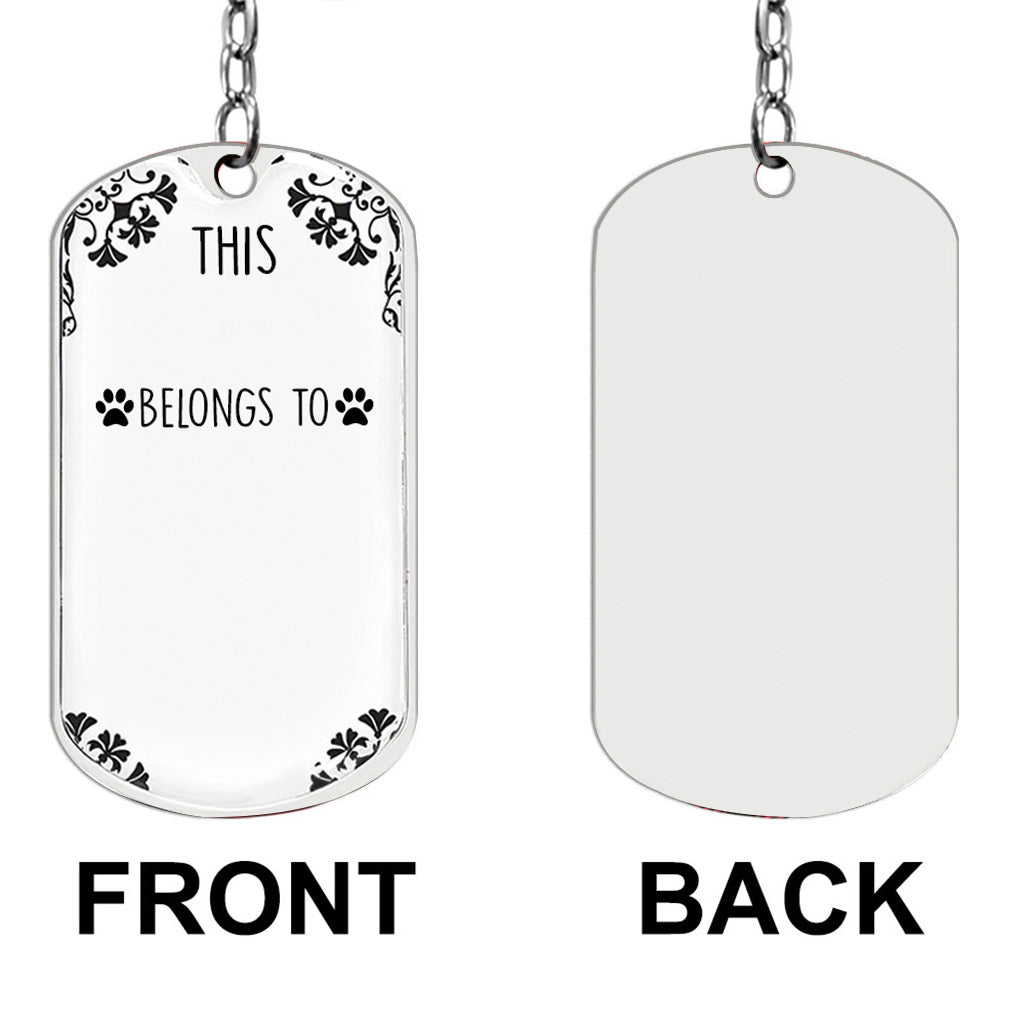 Dieser Mensch gehört zu – Hunde-Geschenk für Katzenliebhaber – Personalisierter Edelstahl-Schlüsselanhänger