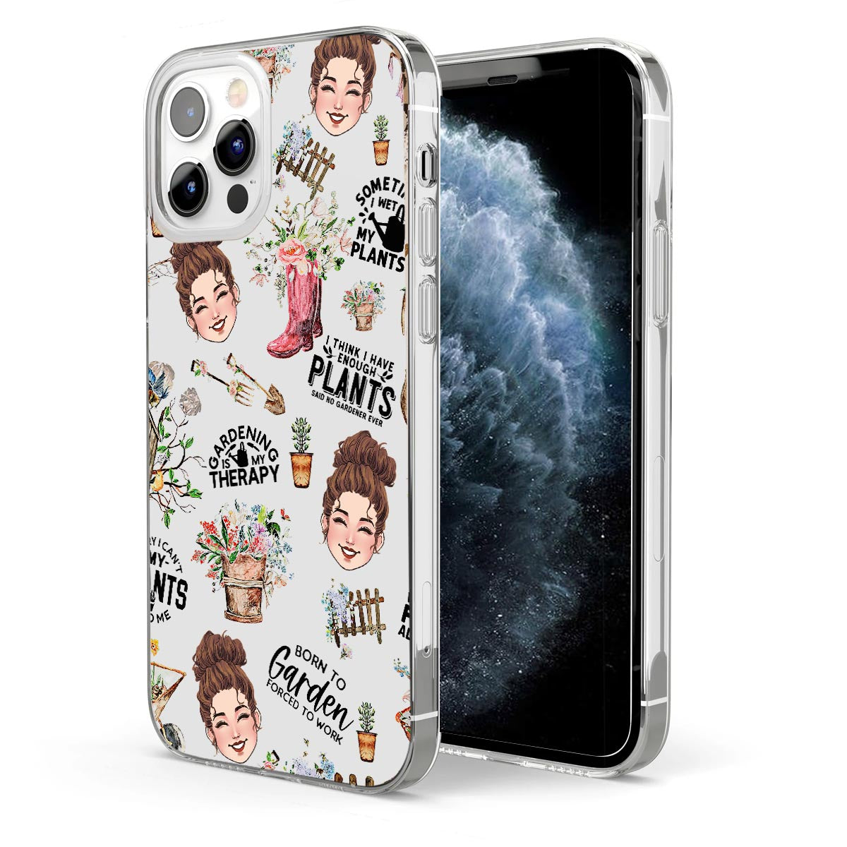 Ich gärtnere seit meiner Geburt – Personalisierte transparente Handyhülle mit Gartenmotiv