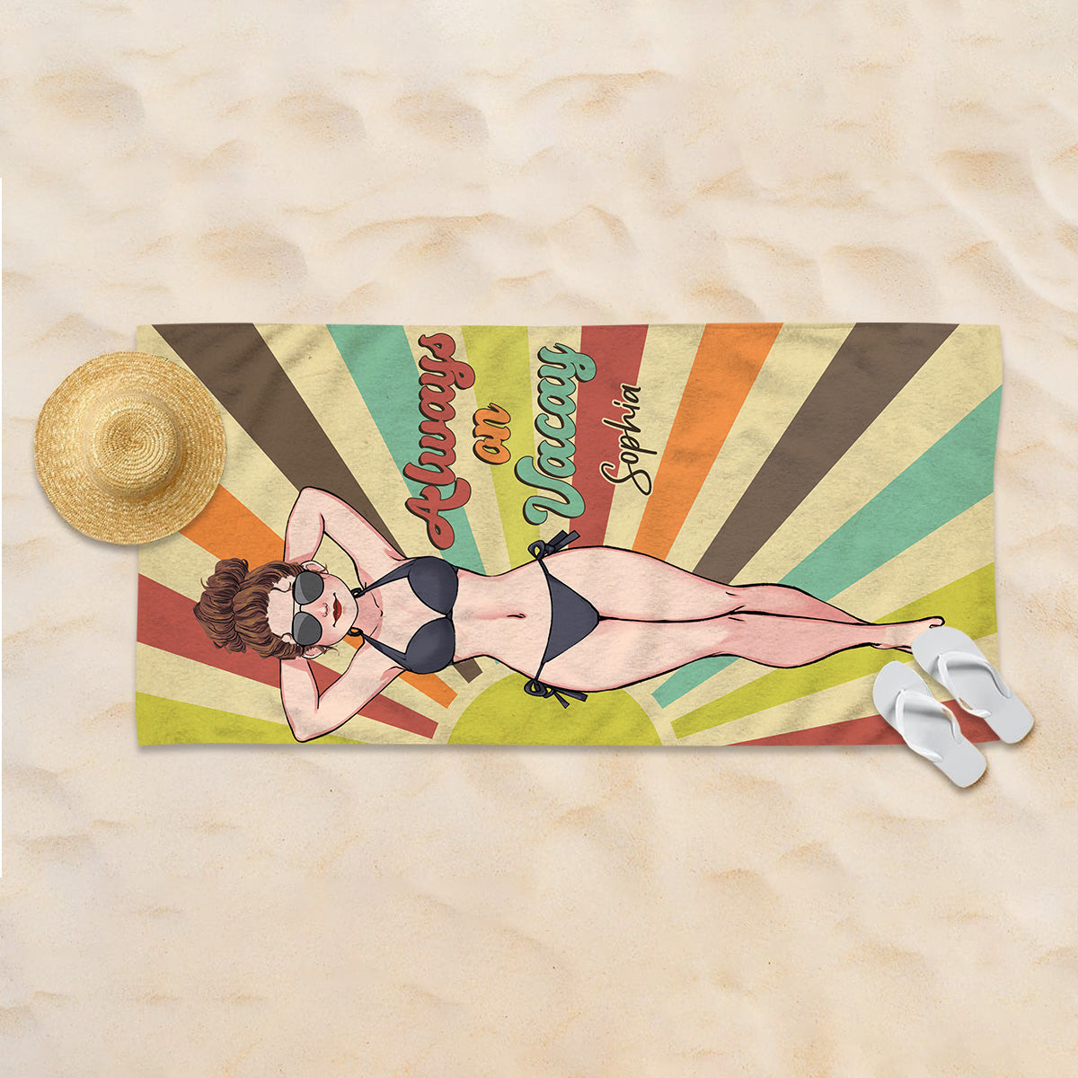 Immer im Urlaub – Geschenk für Meeresliebhaberinnen für Freundin, Schwester, Freundin, Ehefrau, Mutter – Personalisiertes Strandtuch