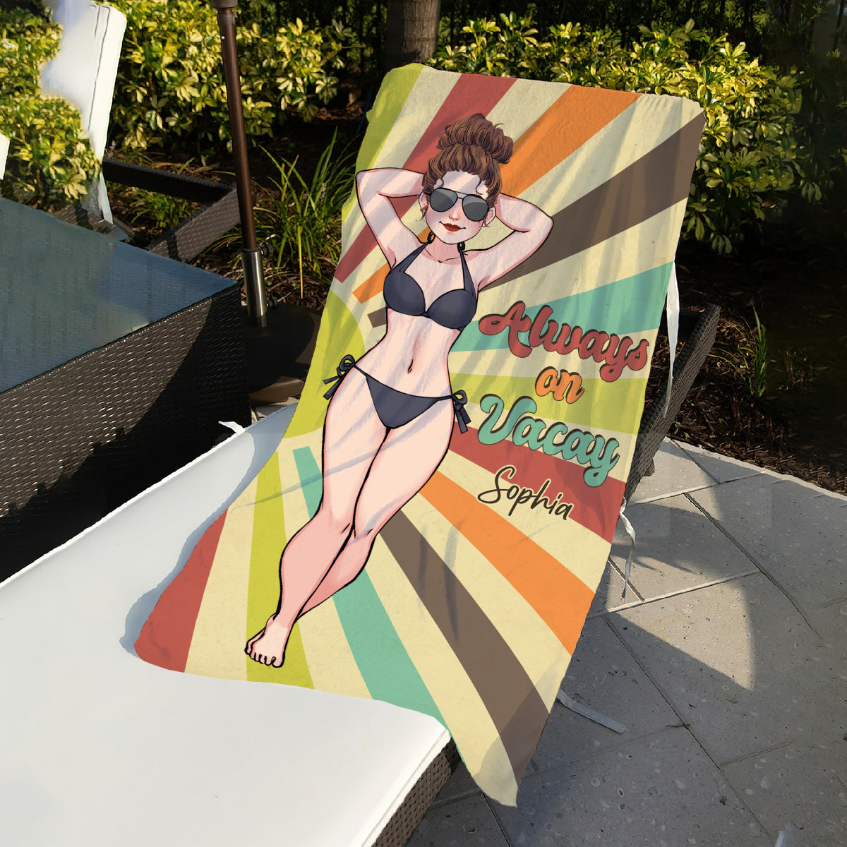 Immer im Urlaub – Geschenk für Meeresliebhaberinnen für Freundin, Schwester, Freundin, Ehefrau, Mutter – Personalisiertes Strandtuch