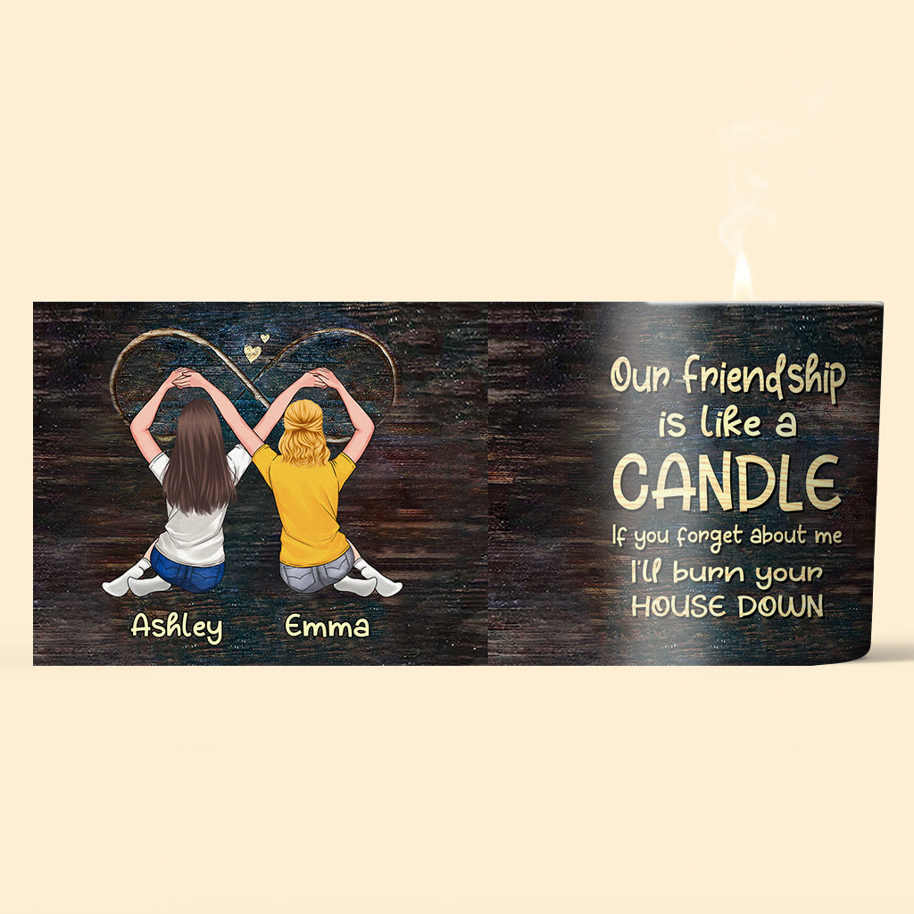 Unsere Freundschaft ist wie eine Kerze – personalisierte Freundschaftskerze mit Holzdeckel