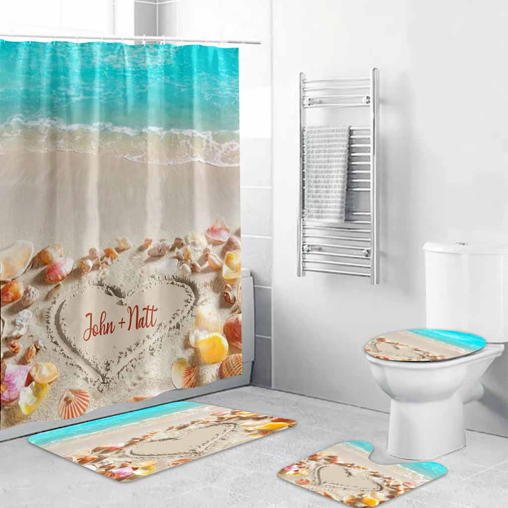 Liebe zum Meer – Personalisiertes Badezimmer-Set mit Vorhang und Fußmatten für Meeresliebhaber