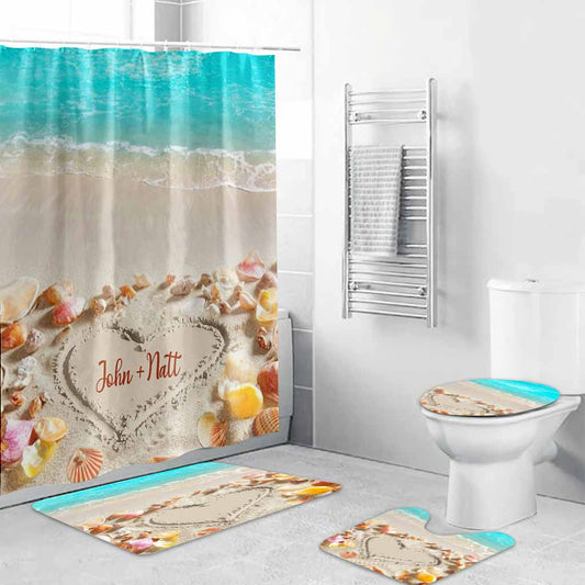 Liebe zum Meer – Personalisiertes Badezimmer-Set mit Vorhang und Fußmatten für Meeresliebhaber