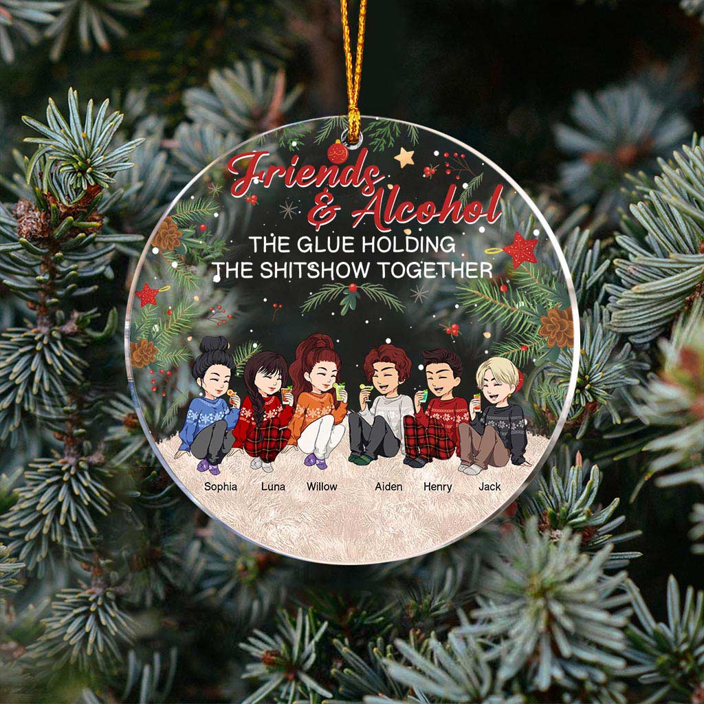 Alkohol-Freundinnen – Personalisierter transparenter Weihnachtsschmuck für beste Freundinnen