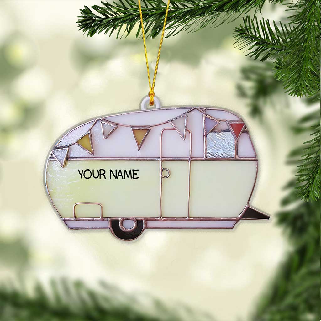 Liebe zum Camping – Personalisierter Weihnachtsschmuck (beidseitig bedruckt)