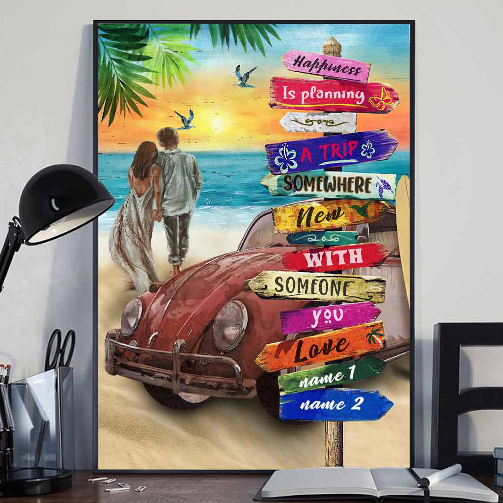 Glück ist, eine Reise an einen neuen Ort zu planen – Personalisiertes Camping-Poster