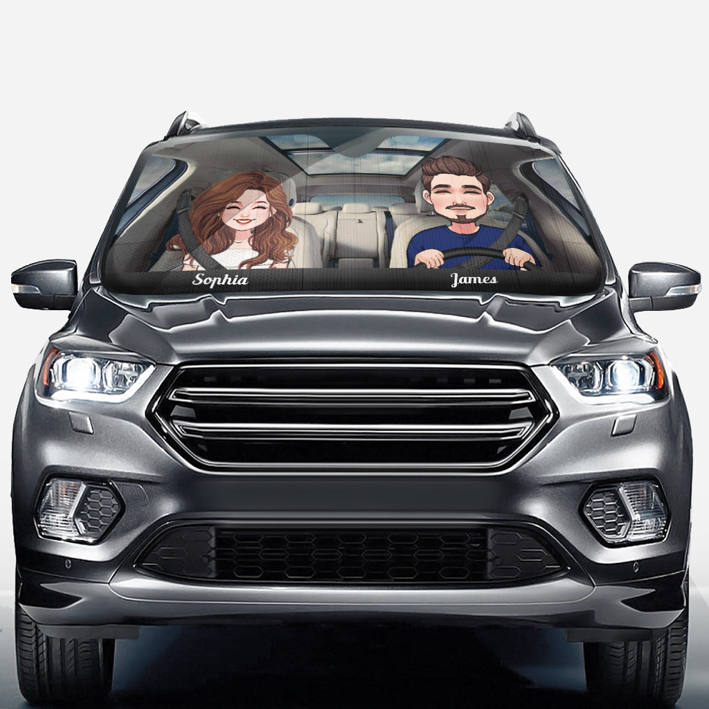 Das Abenteuer wartet – Geschenkidee für Ehepartner (Ehefrau, Ehemann, Freundin, Freund, Mutter, Vater) – Personalisierte Auto-Sonnenblende