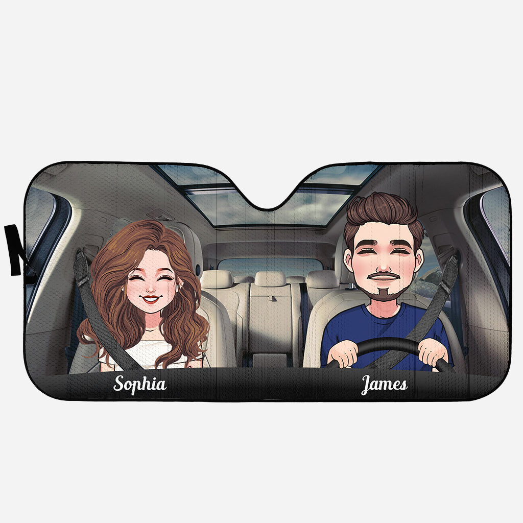 Das Abenteuer wartet – Geschenkidee für Ehepartner (Ehefrau, Ehemann, Freundin, Freund, Mutter, Vater) – Personalisierte Auto-Sonnenblende