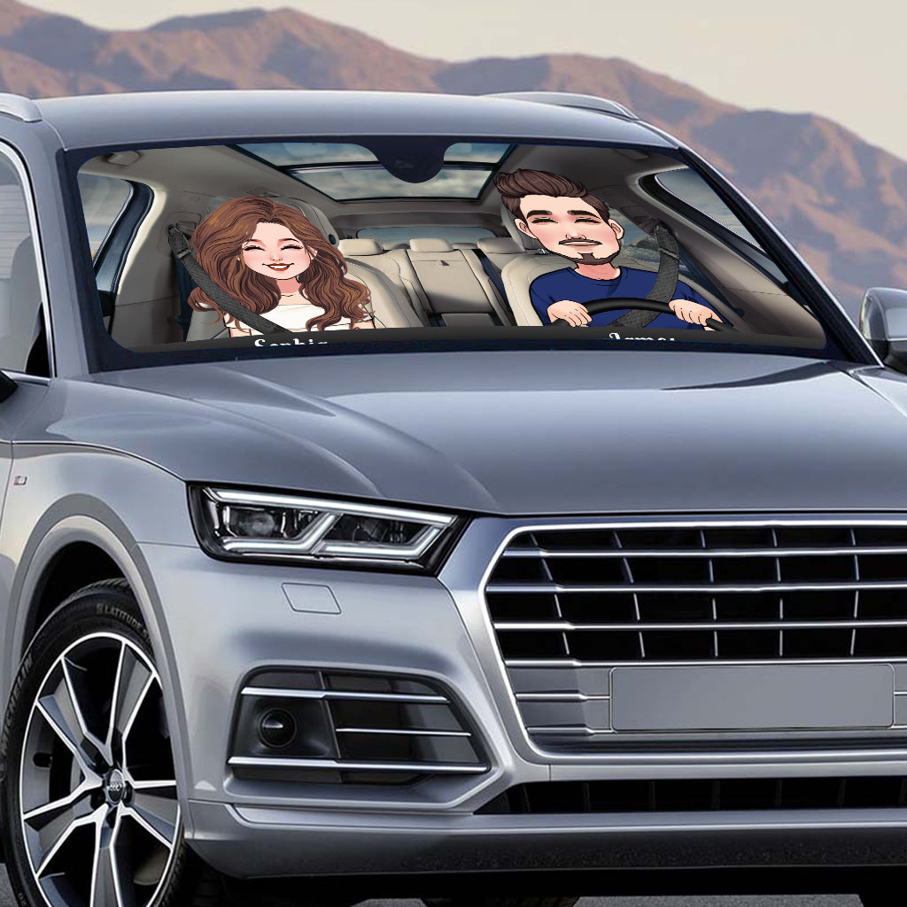 Das Abenteuer wartet – Geschenkidee für Ehepartner (Ehefrau, Ehemann, Freundin, Freund, Mutter, Vater) – Personalisierte Auto-Sonnenblende