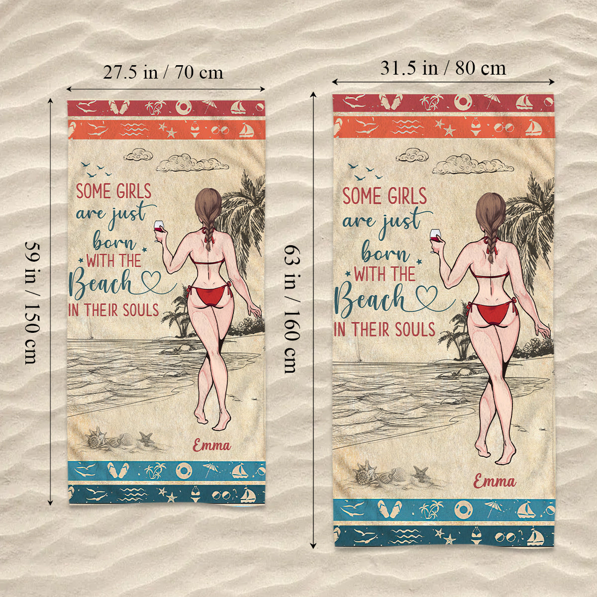 Manche Mädchen haben den Strand einfach im Blut – personalisiertes Strandtuch für Meeresliebhaber