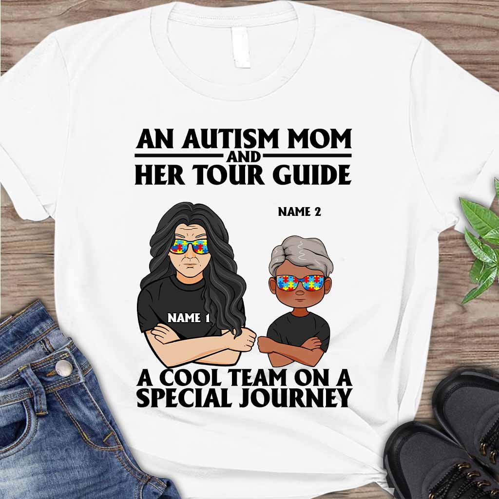 An Autism Mom And Her Tour Guide - Personalized Autism Awareness T-shirt And Hoodie