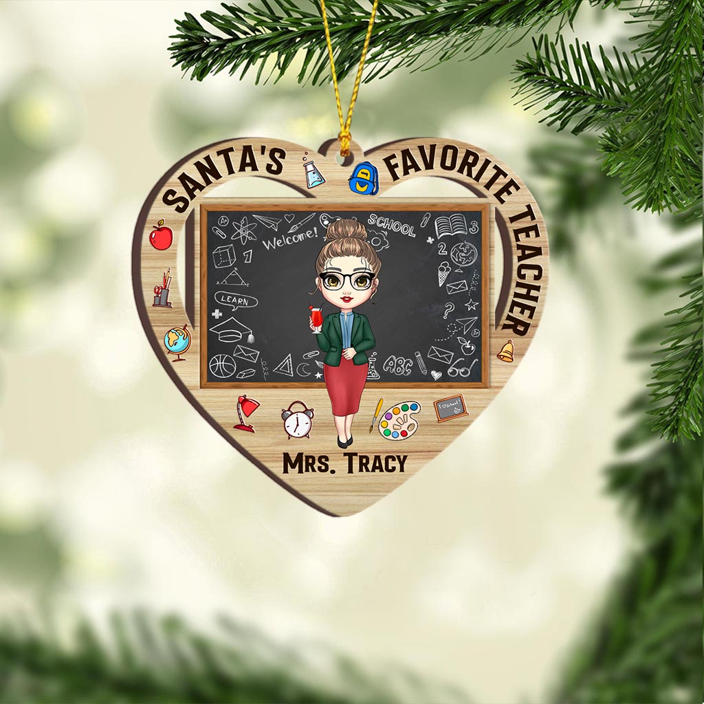 Santa's Favorite Teacher - Personalized Christmas Teacher Ornament (Printed On Both Sides)