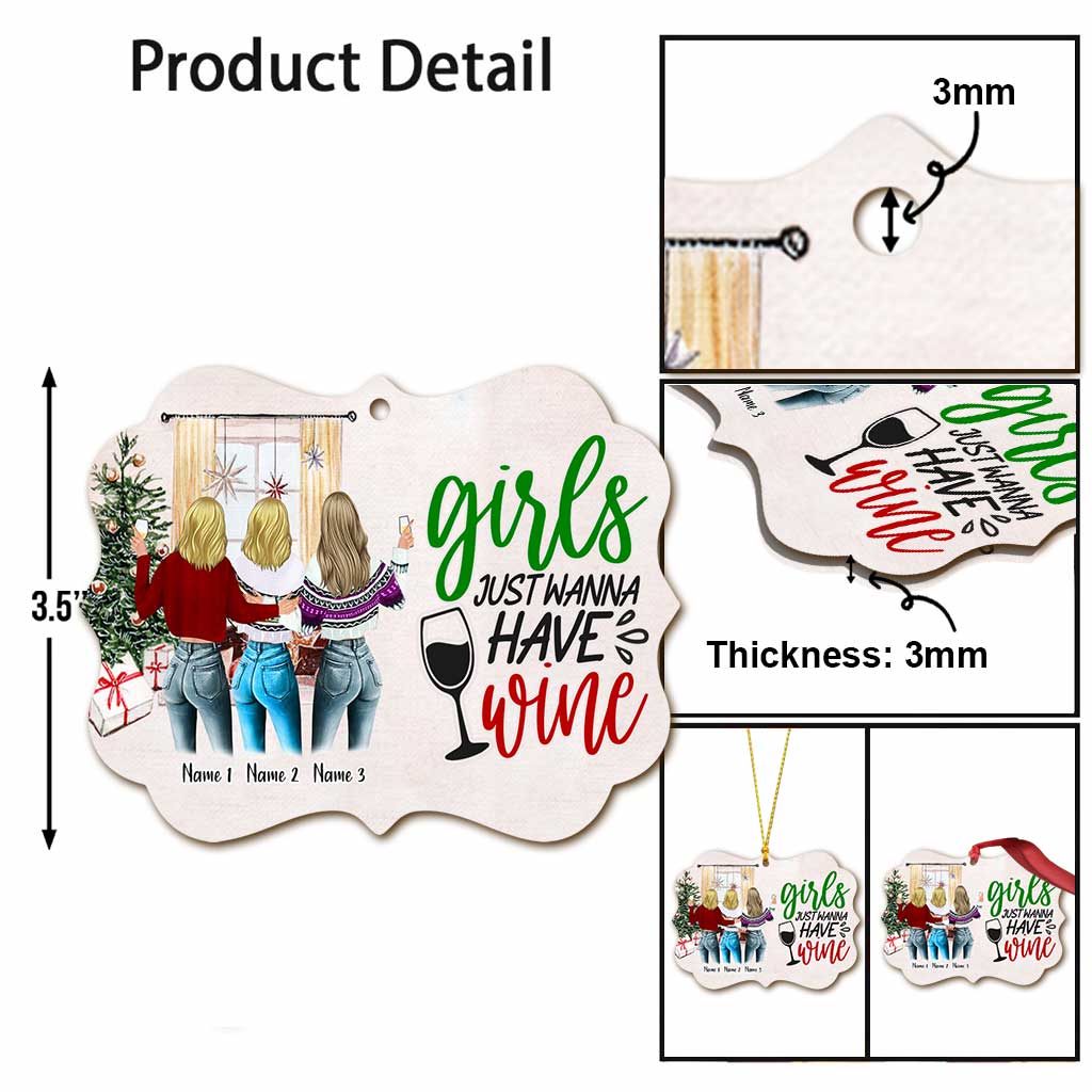 Friends Don't Let Friends Wine Alone - Personalized Christmas Bestie Ornament (Printed On Both Sides)