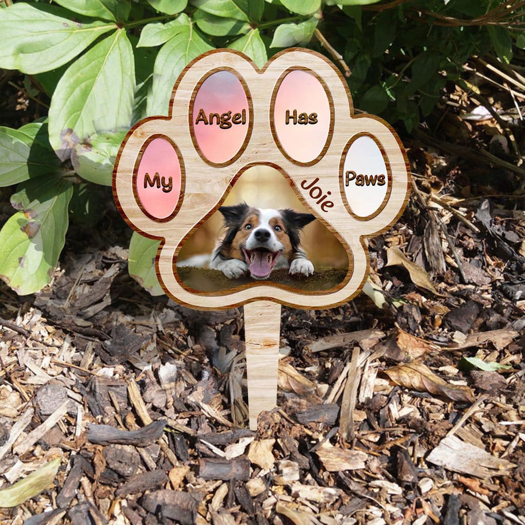 Mein Engel hat Pfoten – Personalisierte Weihnachtsplakette aus Acryl mit Hundemotiv (einseitig bedruckt)