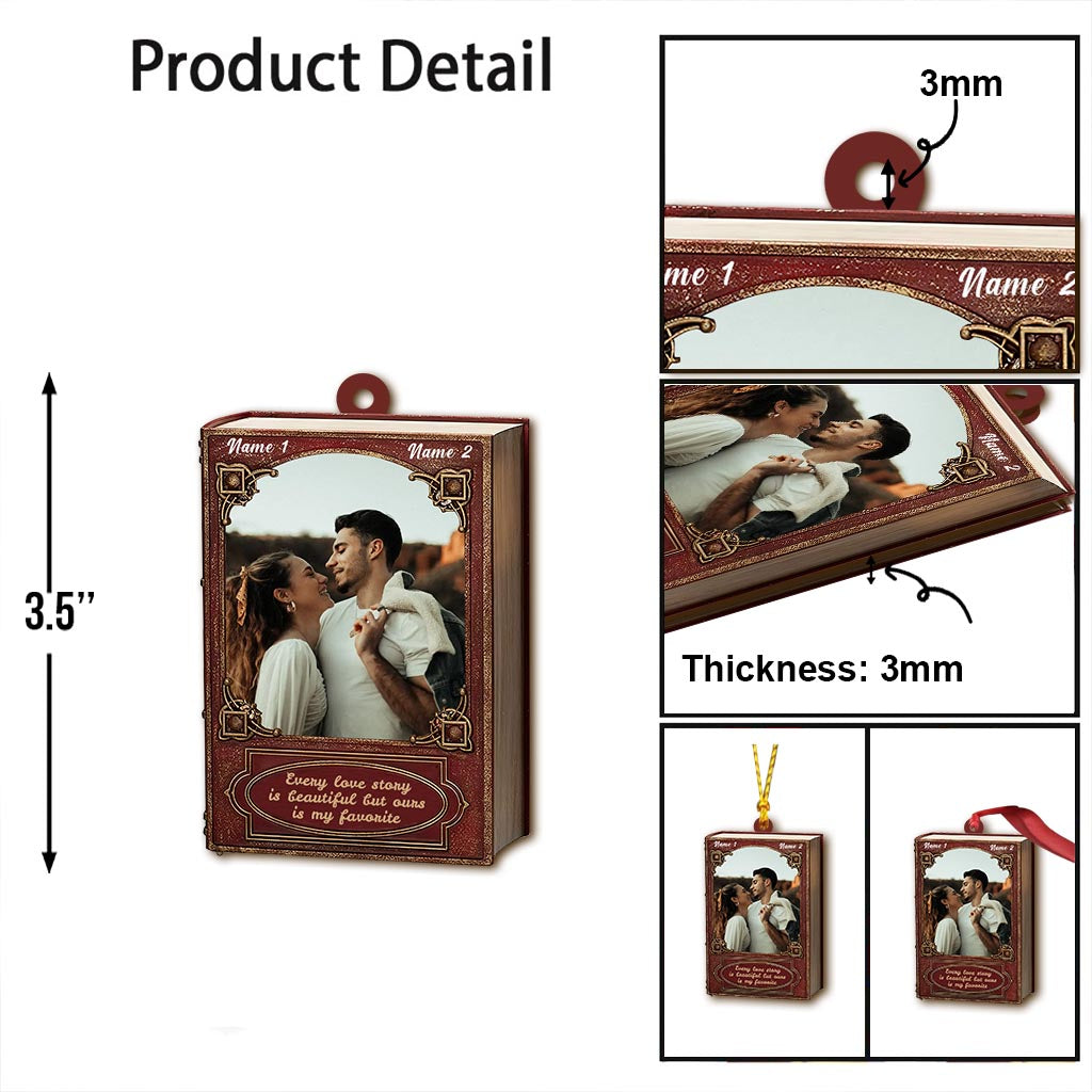 Every Love Story Is Beautiful - Personalized Christmas Couple Ornament (Printed On Both Sides)