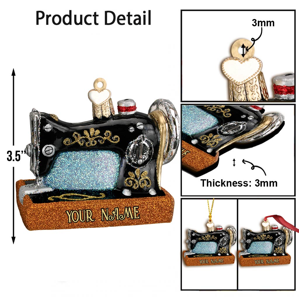 Nähmaschinen-Kollektion – Personalisierter Weihnachtsschmuck zum Thema Nähen (beidseitig bedruckt)
