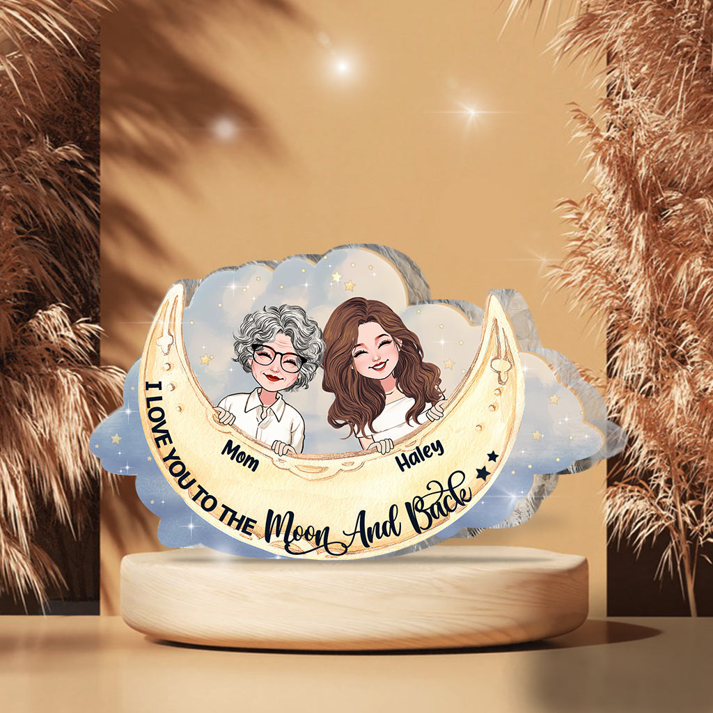 Ich liebe dich bis zum Mond und zurück – Geschenk für Mama, Oma, Tochter, Sohn, Enkelin, Enkel, Tante – Personalisierte Acrylplakette in individueller Form