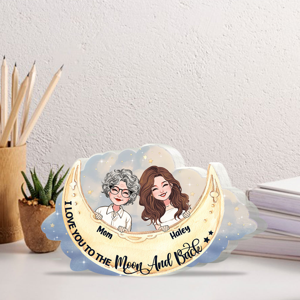 Ich liebe dich bis zum Mond und zurück – Geschenk für Mama, Oma, Tochter, Sohn, Enkelin, Enkel, Tante – Personalisierte Acrylplakette in individueller Form