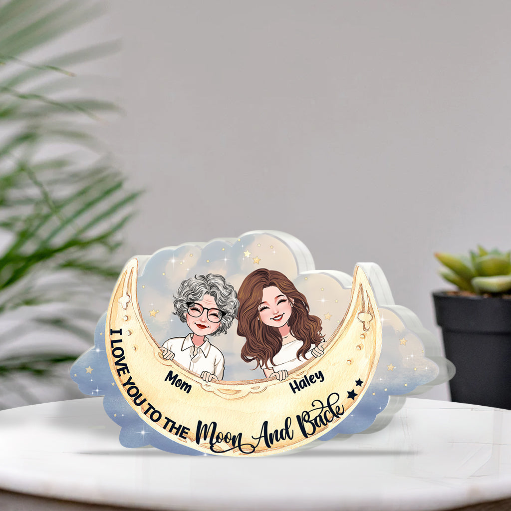 Ich liebe dich bis zum Mond und zurück – Geschenk für Mama, Oma, Tochter, Sohn, Enkelin, Enkel, Tante – Personalisierte Acrylplakette in individueller Form