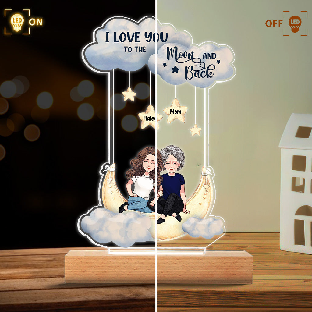 Bis zum Mond und zurück – Personalisierte, mutterförmige Plakettenleuchte zum Muttertag