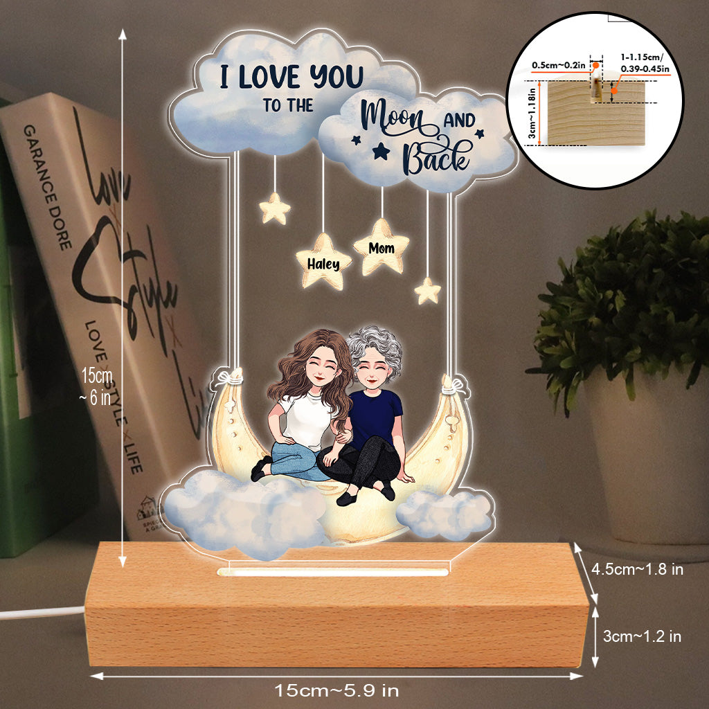 Bis zum Mond und zurück – Personalisierte, mutterförmige Plakettenleuchte zum Muttertag