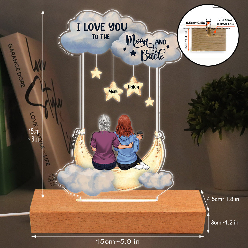 Ich liebe dich bis zum Mond und zurück – Personalisierte Muttertags-Leuchttafel in Mutterform