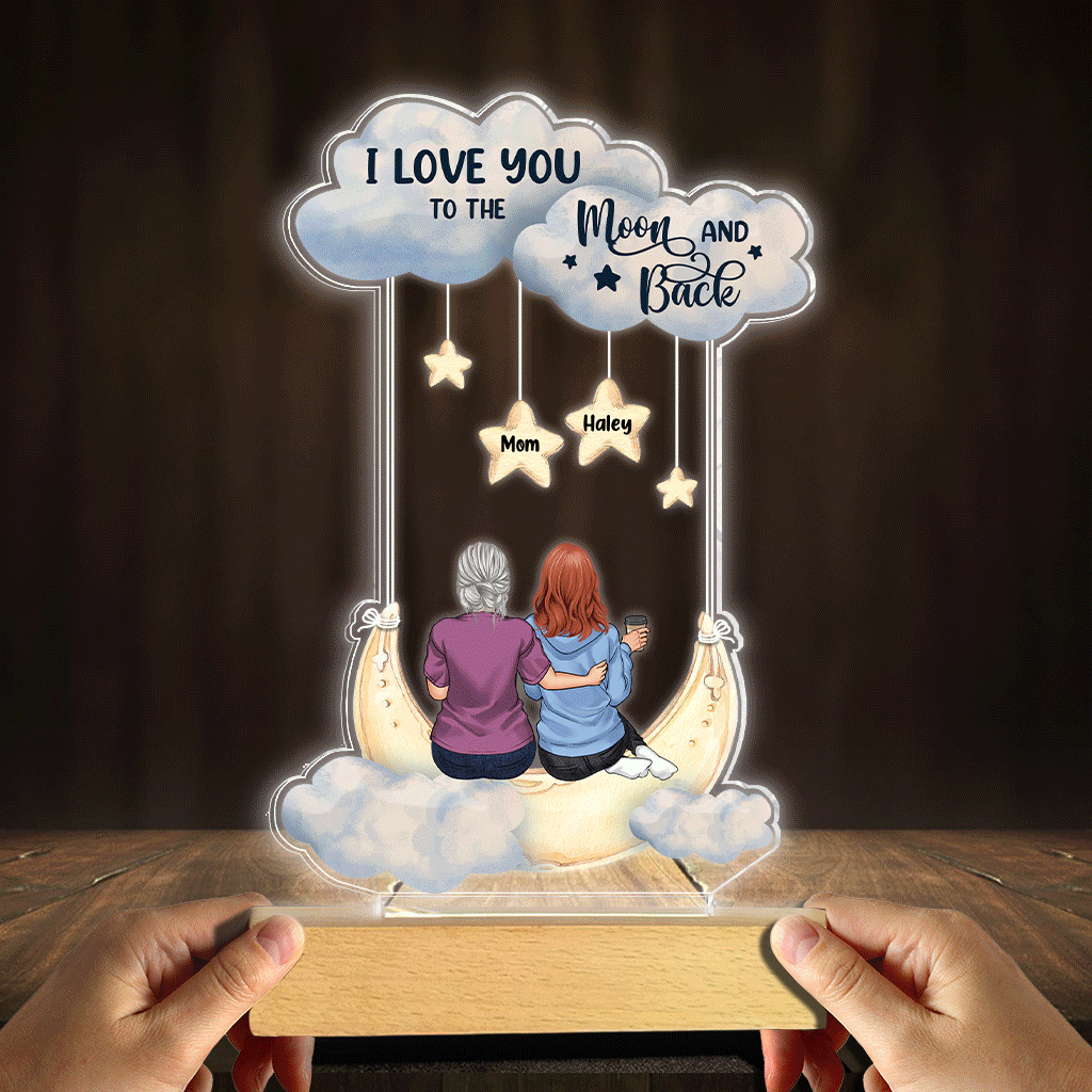 Ich liebe dich bis zum Mond und zurück – Personalisierte Muttertags-Leuchttafel in Mutterform