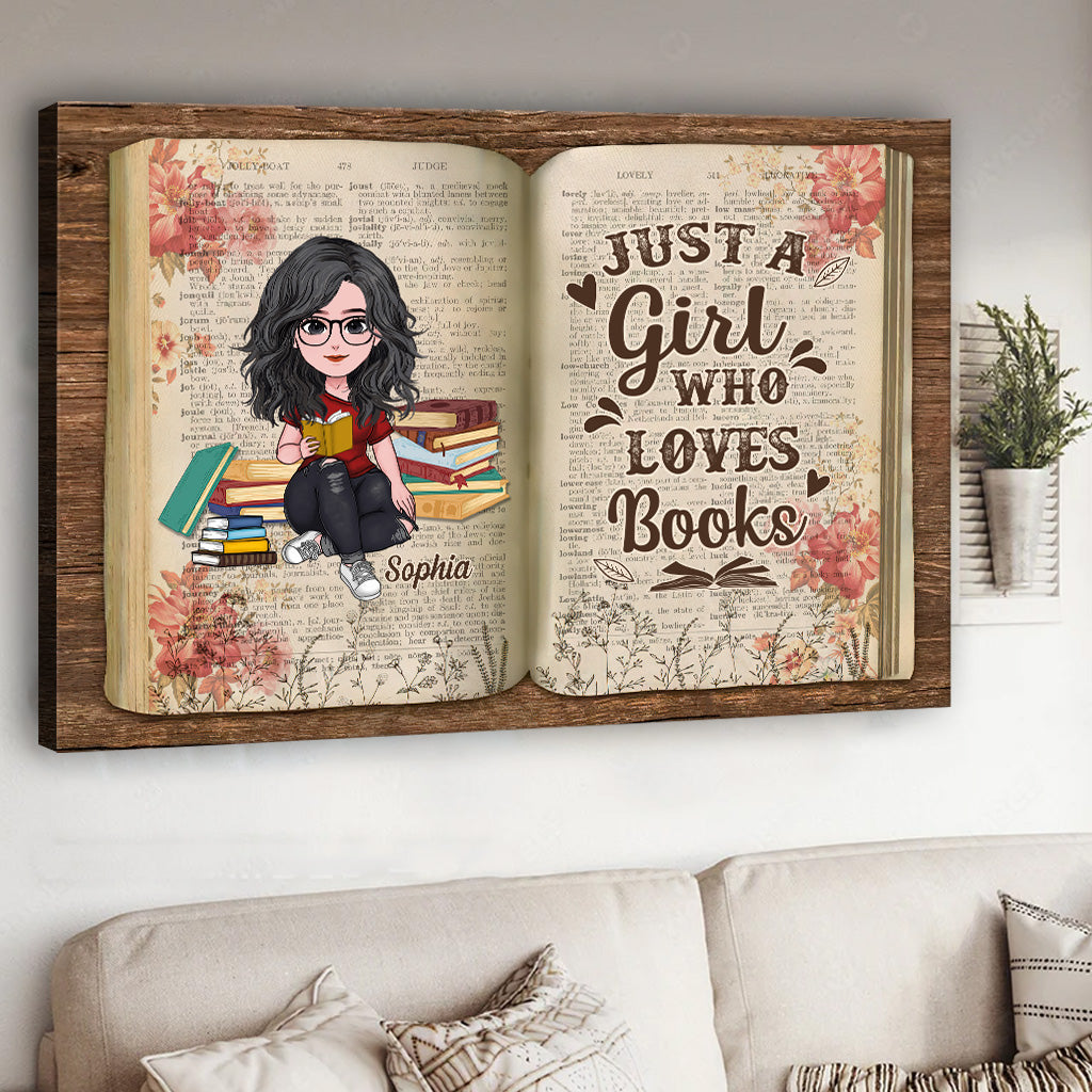 Einfach ein Mädchen, das Bücher liebt – personalisierte Buchleinwand und Poster