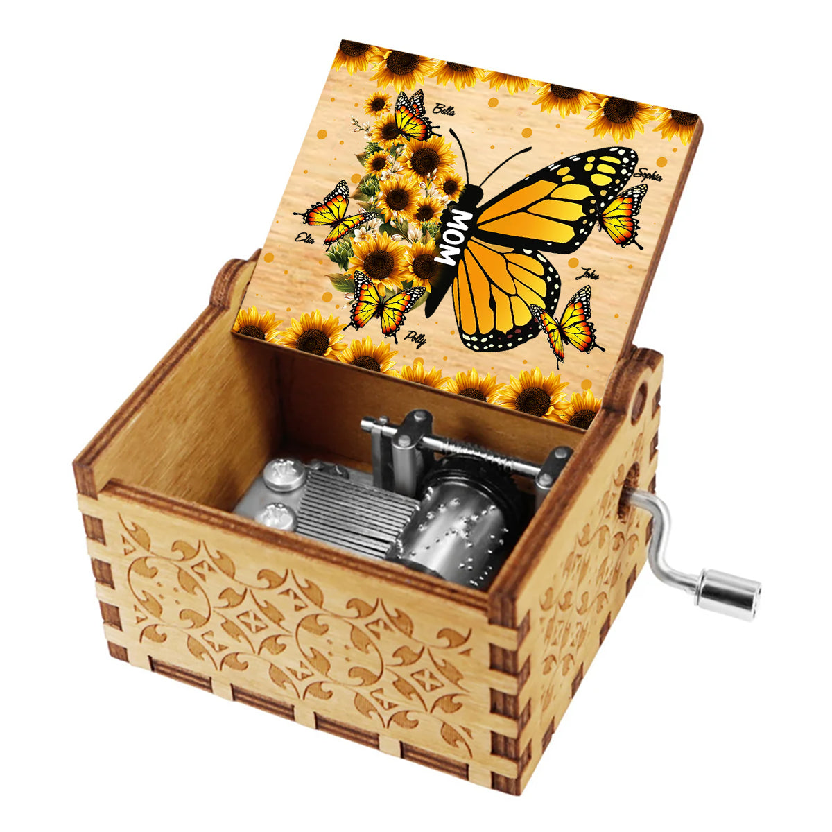 Wir lieben dich – Personalisierte Muttertags-Spieluhr mit Handkurbel