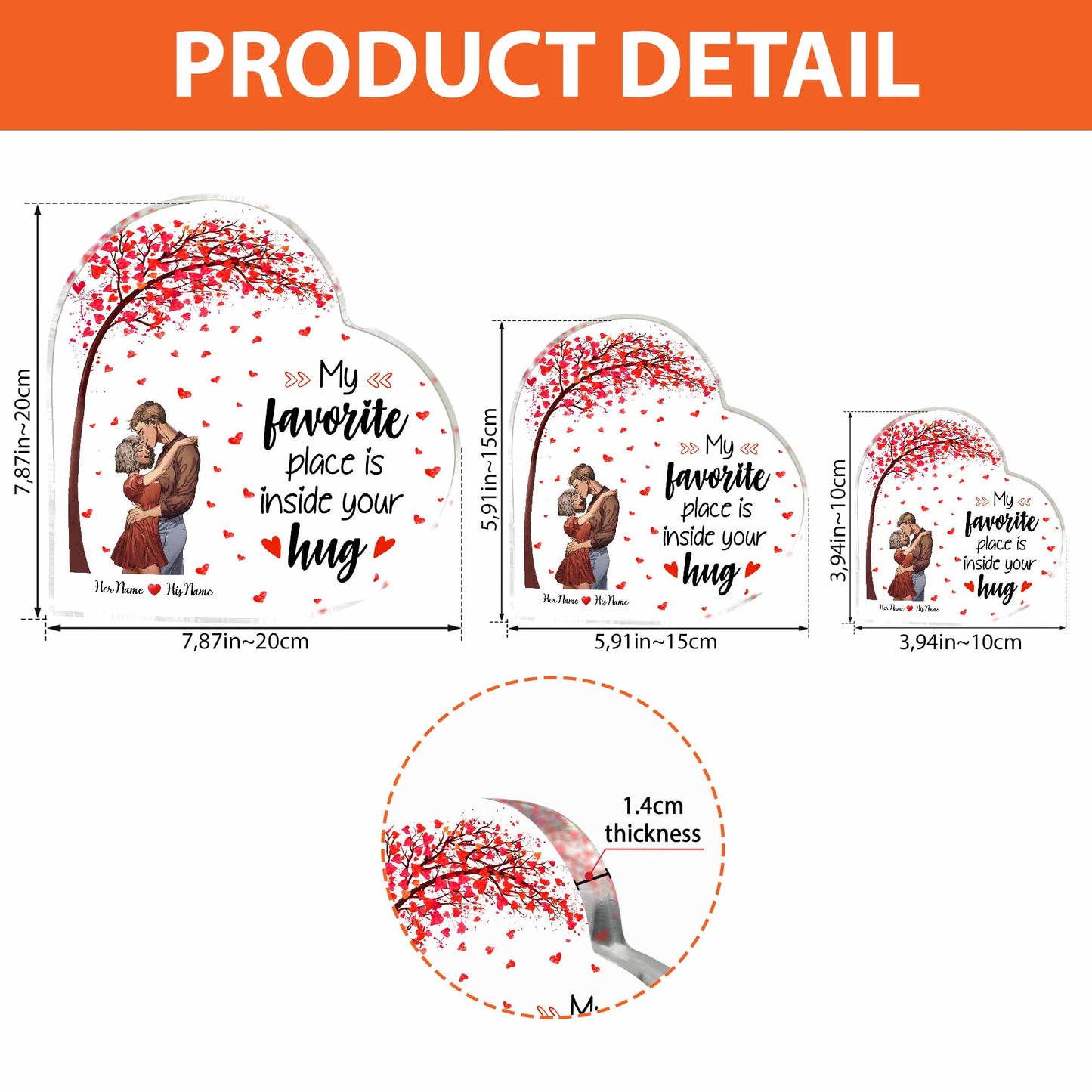 Mein Lieblingsplatz ist in deiner Umarmung – personalisierte Acrylplakette in individueller Pärchenform