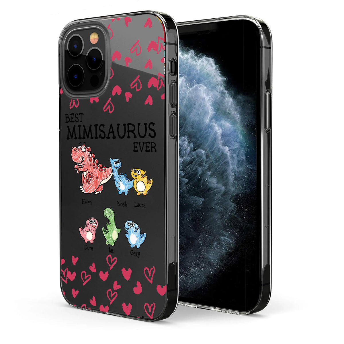 Der beste Mimisaurus aller Zeiten – Geschenk für Oma, Opa, Papa, Mama, Tante, Onkel – Personalisierte, transparente Handyhülle