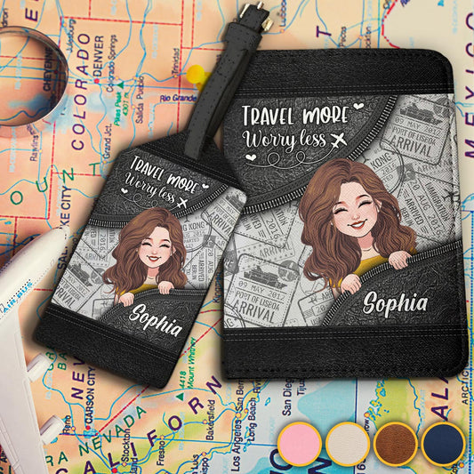 Travel More Worry Less - Personalized Travelling Leather Luggage Tag & Passport Holder