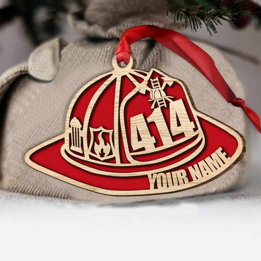 Firefighter Helmet - Personalized Christmas Layered Wood Ornament