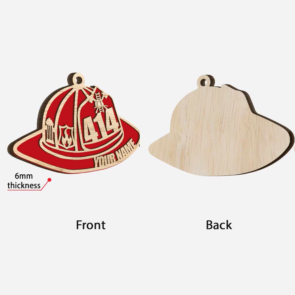 Firefighter Helmet - Personalized Christmas Layered Wood Ornament
