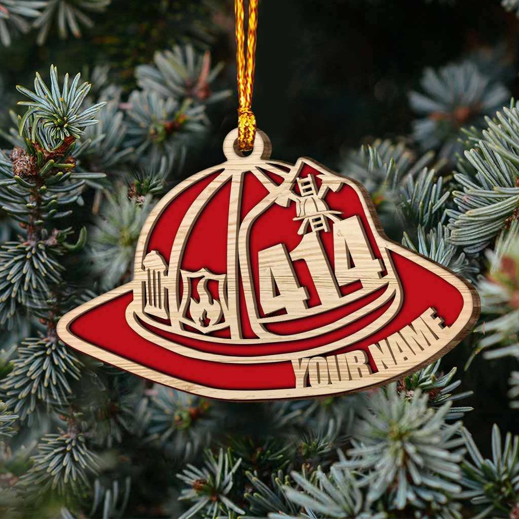 Firefighter Helmet - Personalized Christmas Layered Wood Ornament