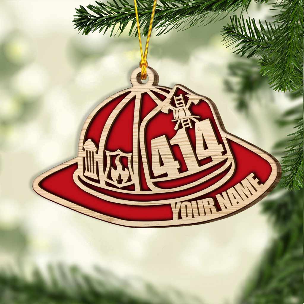 Firefighter Helmet - Personalized Christmas Layered Wood Ornament